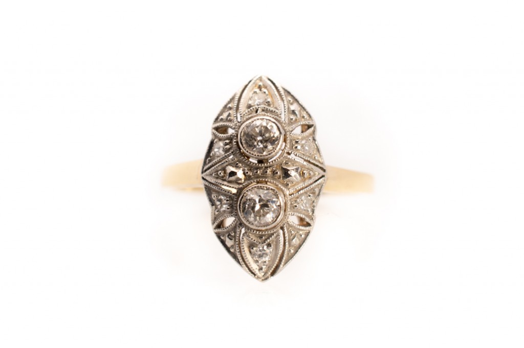 Zlatý prsten art deco-s diamanty, vel. 51