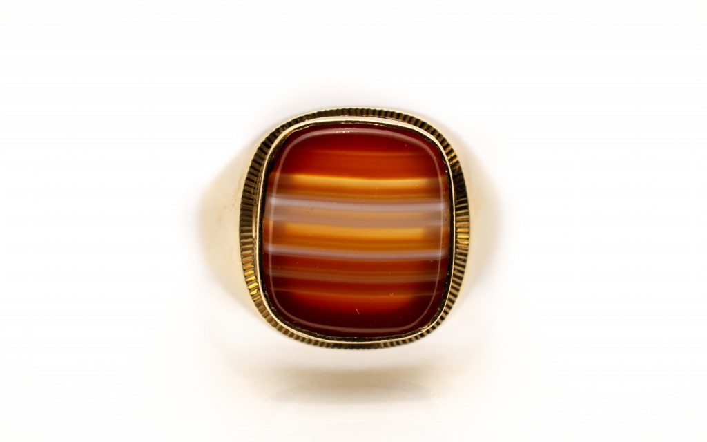Pánský zlatý prsten s přírodní kamenem, vel. 63