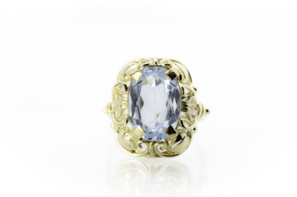 Zlatý prsten s modrým kamenem, vel. 54