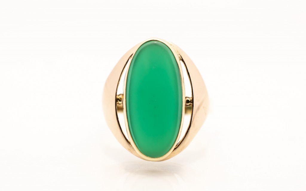 Zlatý prsten se zeleným kamenem - chryzopras, vel. 54