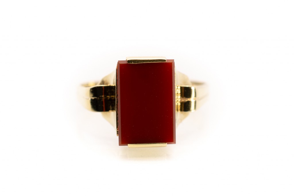 Zlatý prsten s přírodním kamenem - karneol, vel. 58