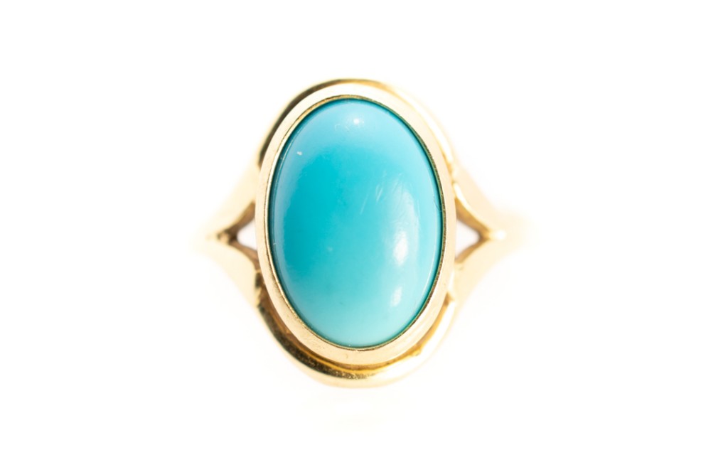 Zlatý prsten s modrým kamenem - tyrkys, vel. 54