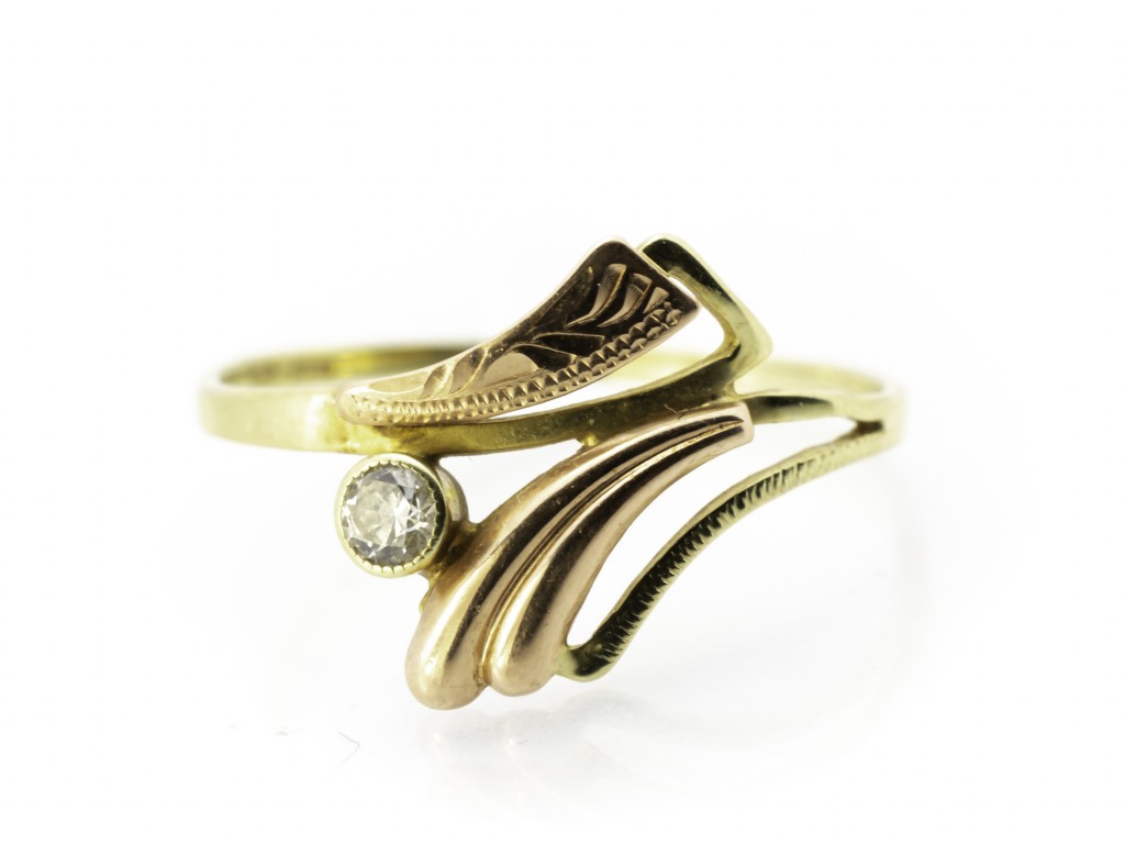 Růžovožlutý zlatý prsten, vel. 57