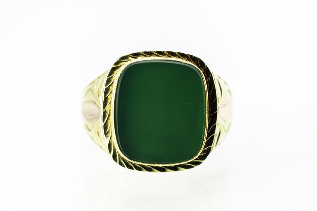 Zlatý pánský prsten s chryzoprasem, vel. 66