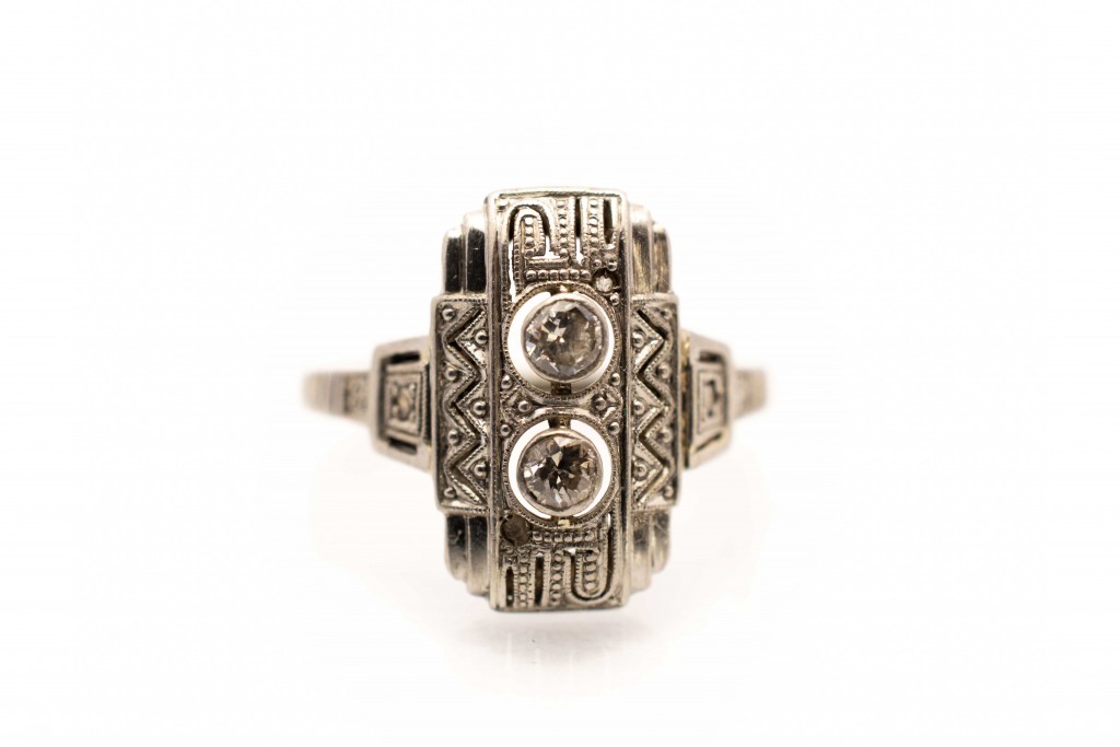 Zlatý prsten Art deco s diamanty, vel. 55
