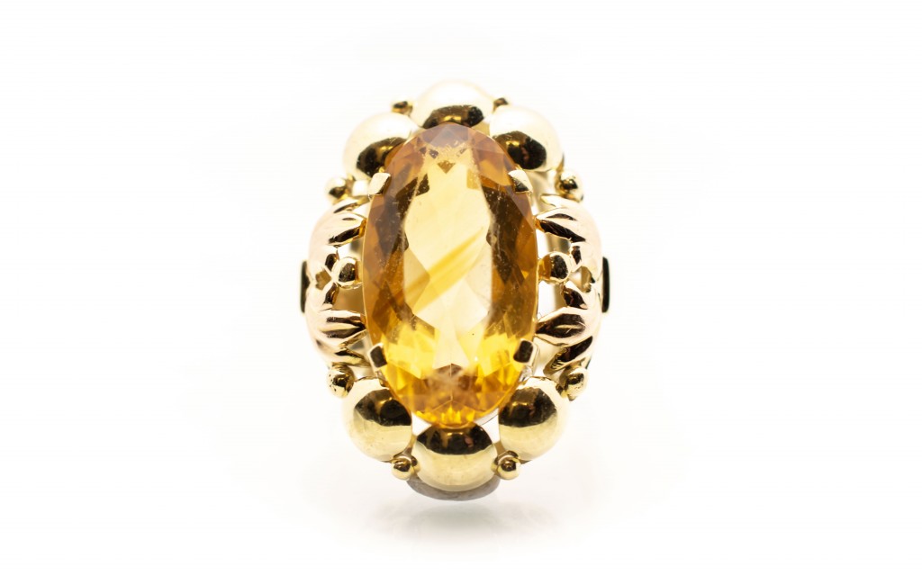 Zlatý prsten se žlutým kamenem - citrín, vel. 56