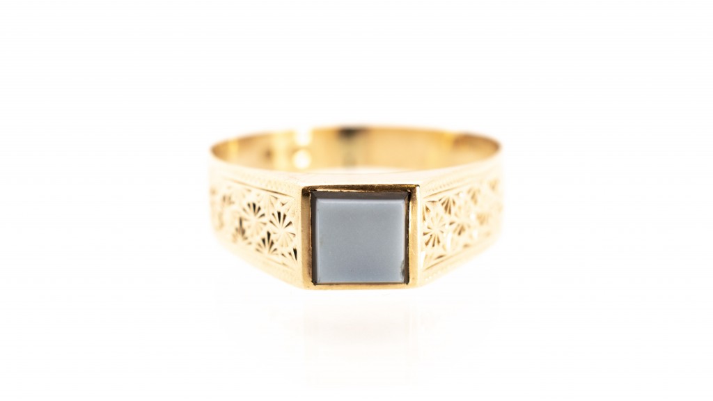 Zlatý pánský prsten s přírodním kamenem, vel. 64