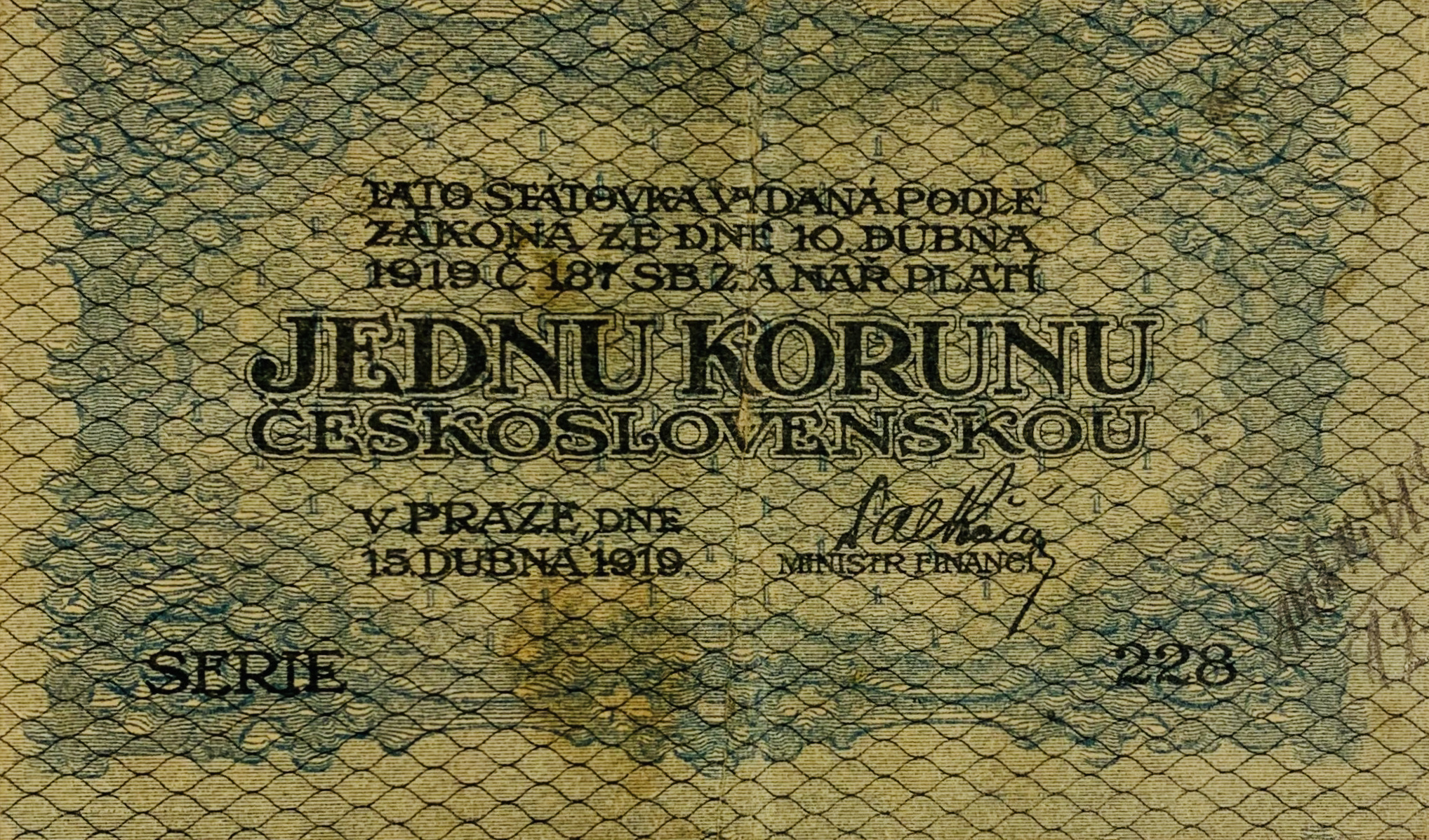 1 koruna, Státovky I. emise ,1919