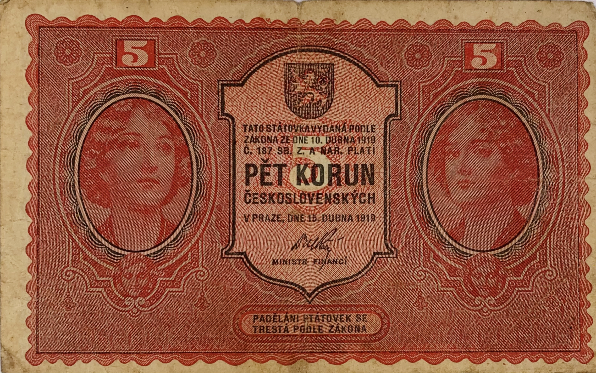 5 korun, Státovky I. emise , 1919