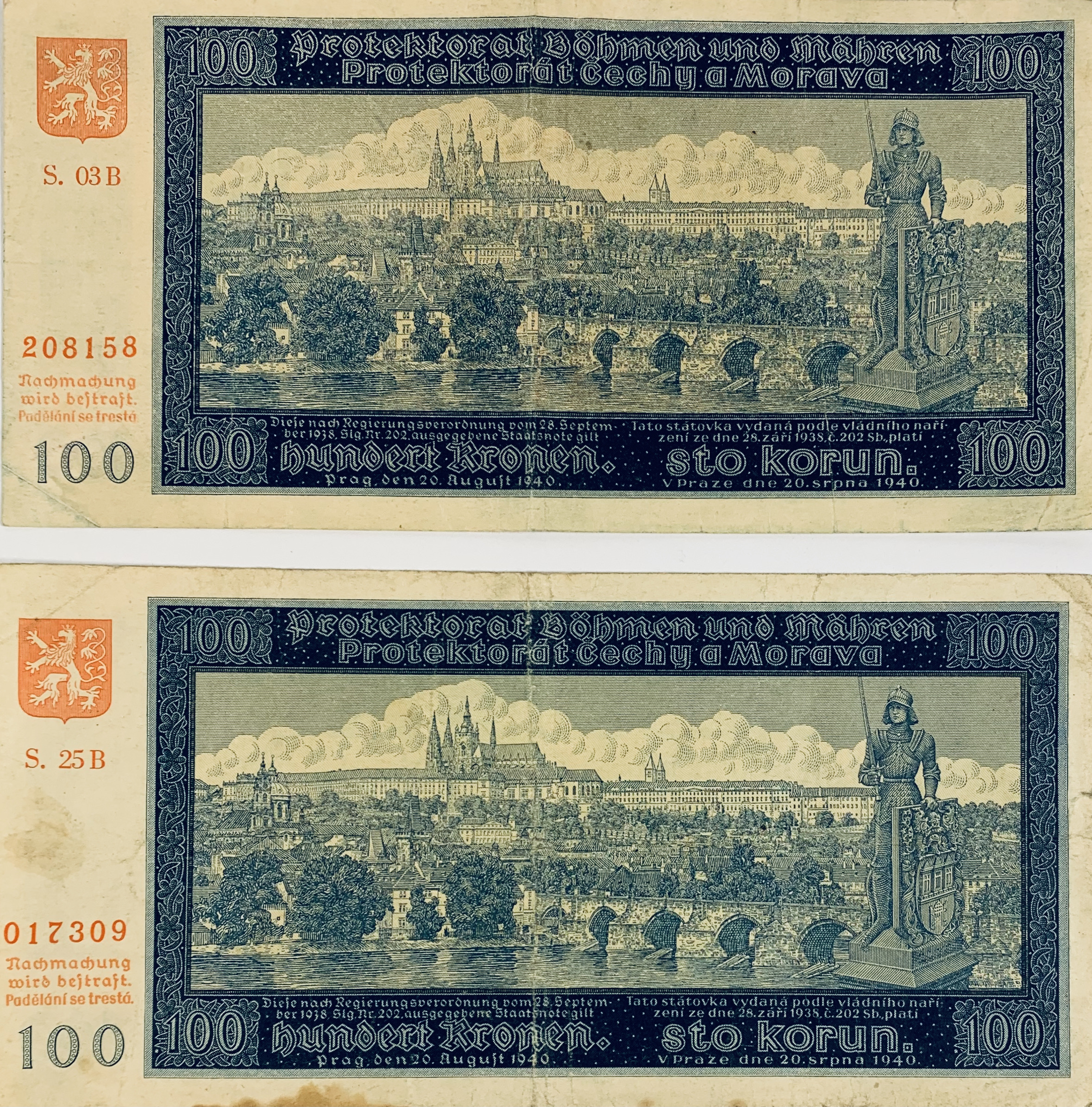 100 korun, Protektorát
