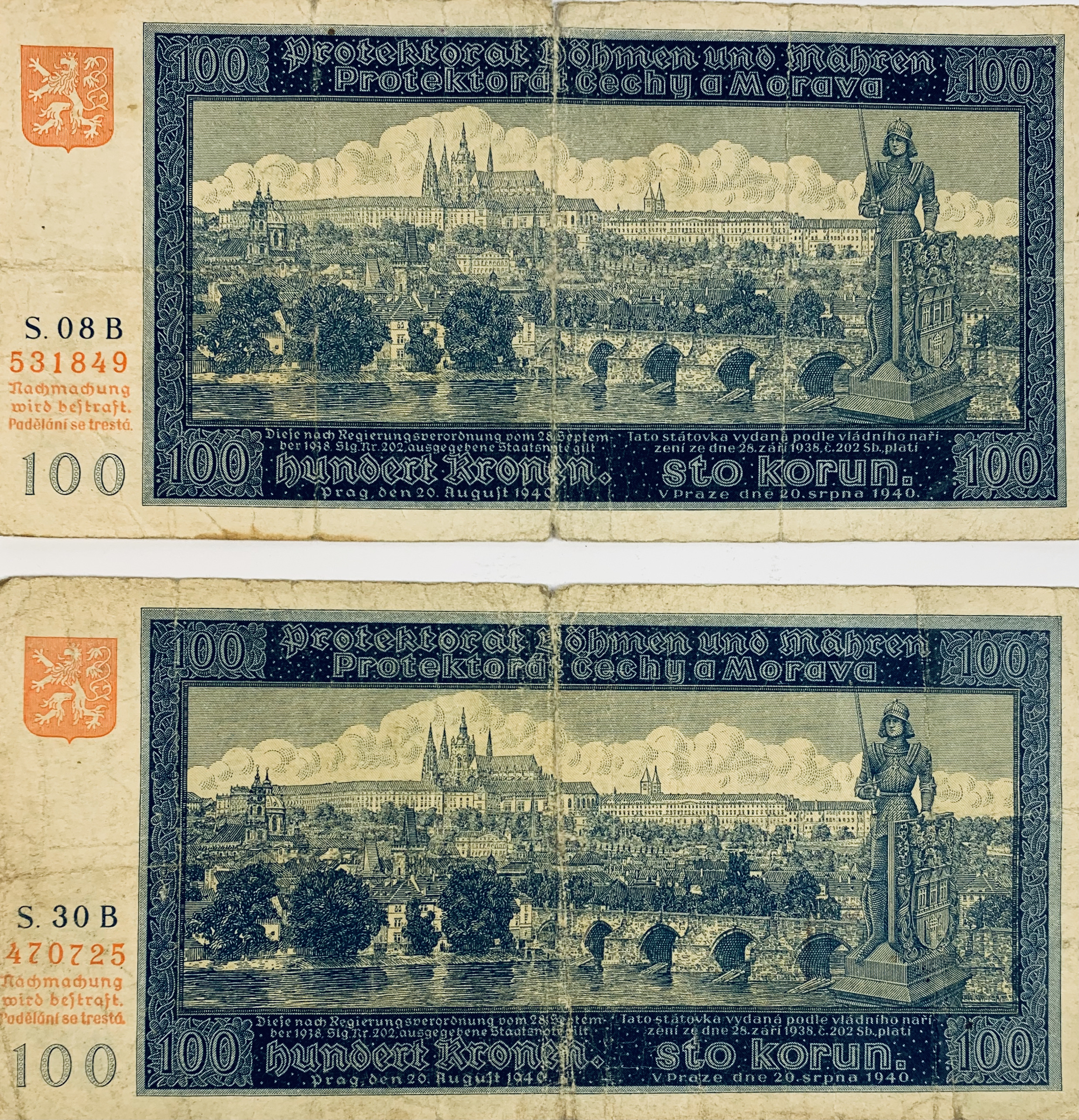 100 korun, Protektorát