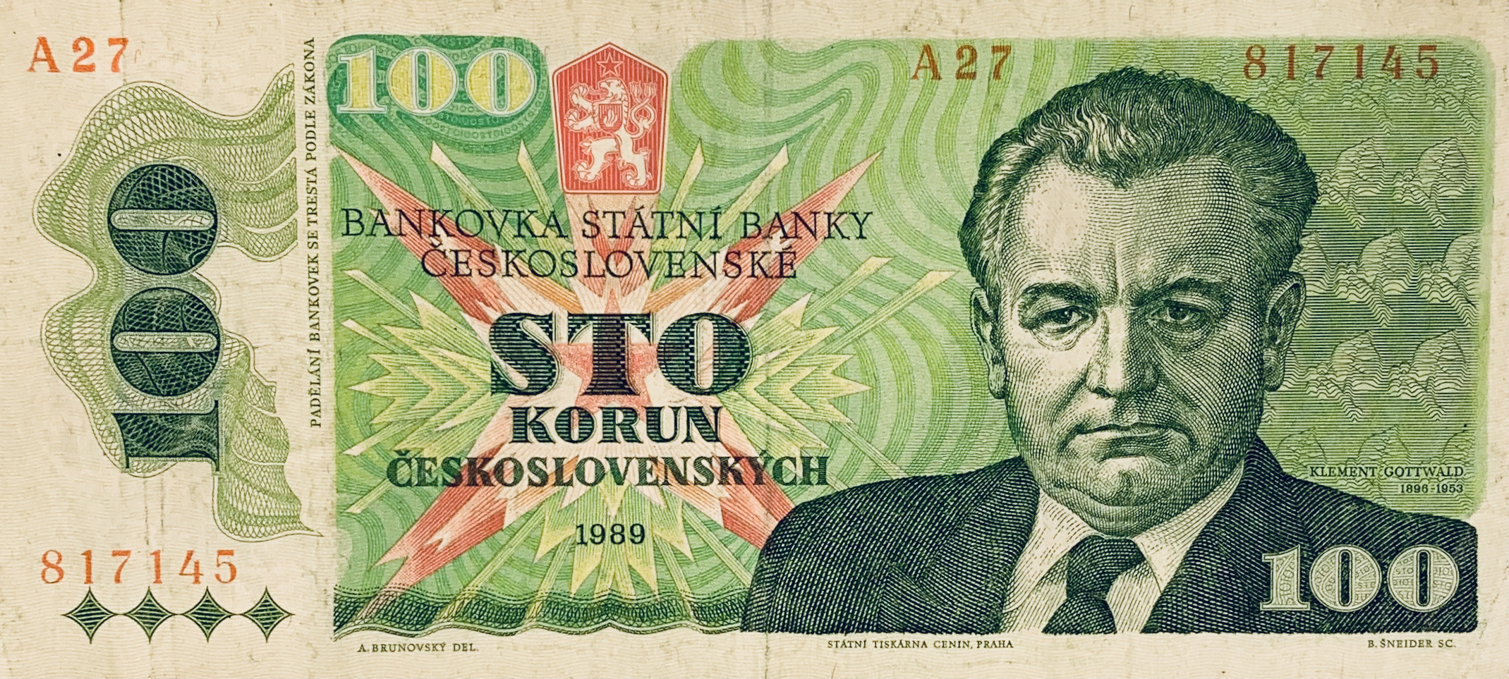100 korun, 1989