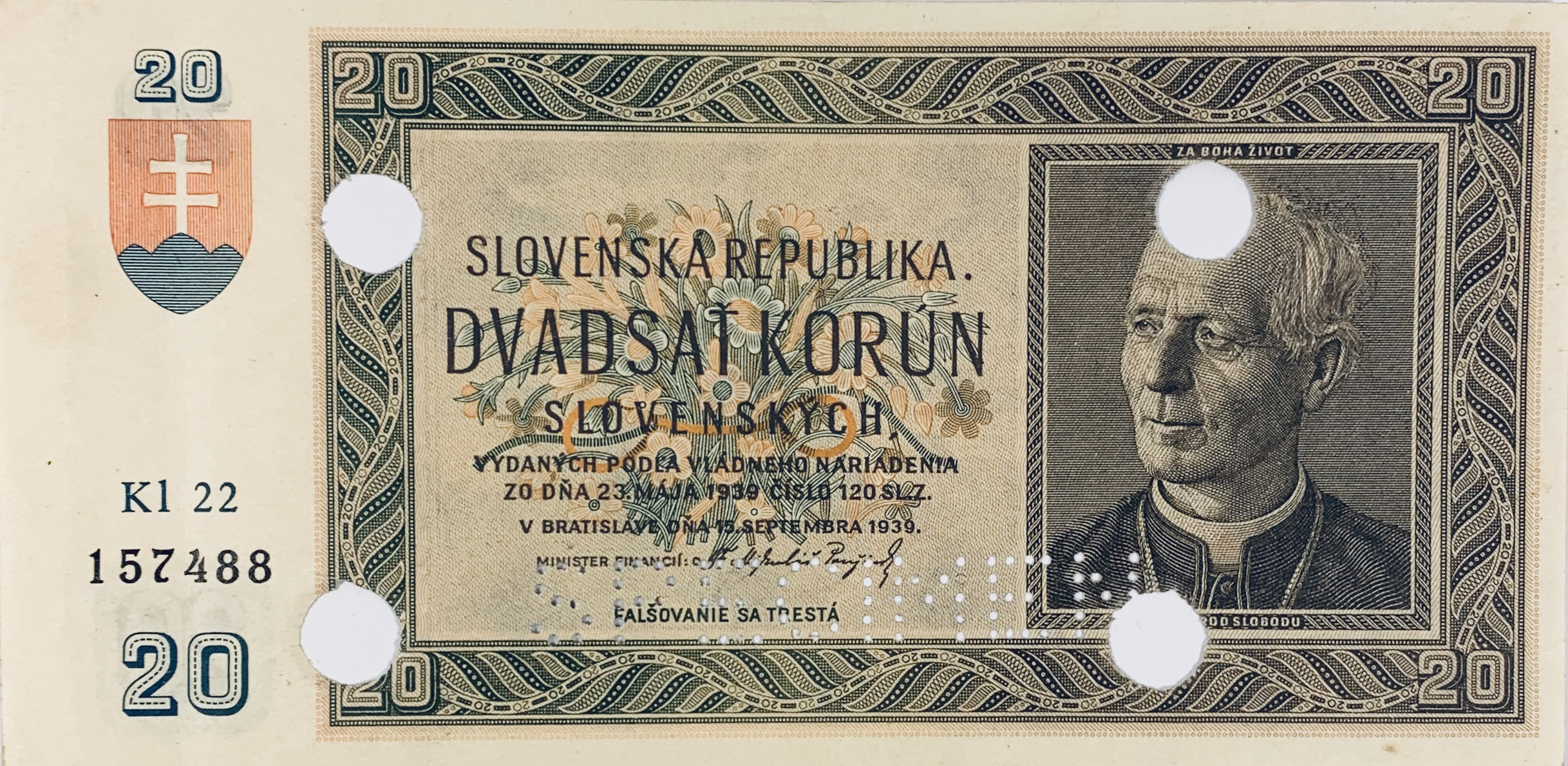 20 korun slovenských, 1939