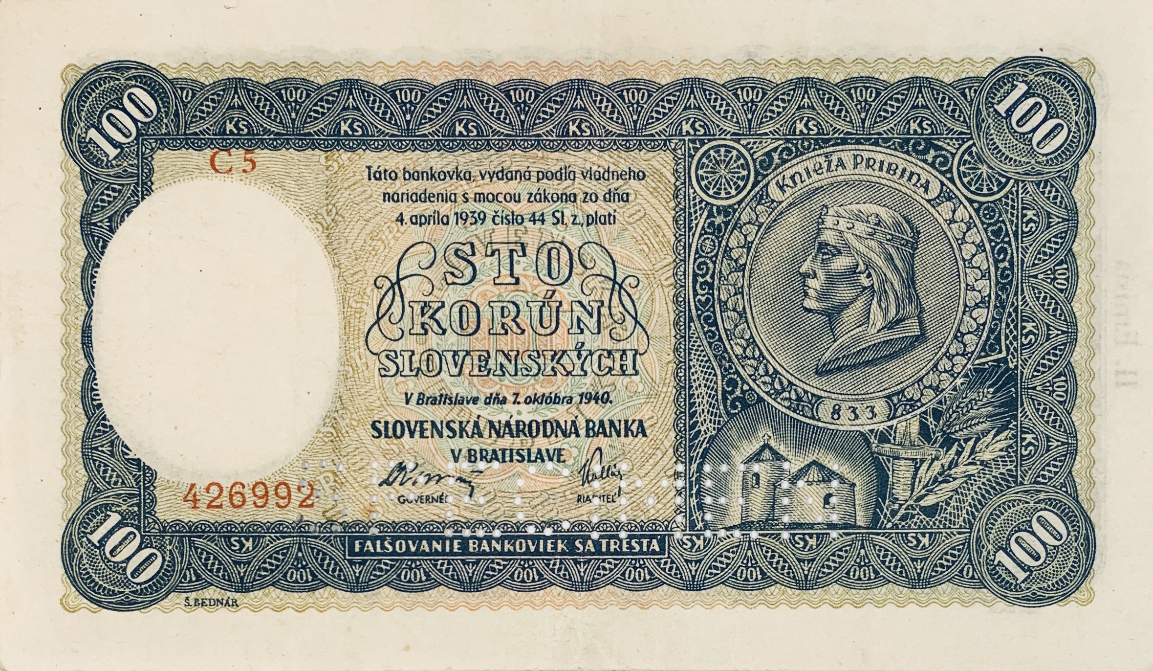 100 korun slovenských, 1940