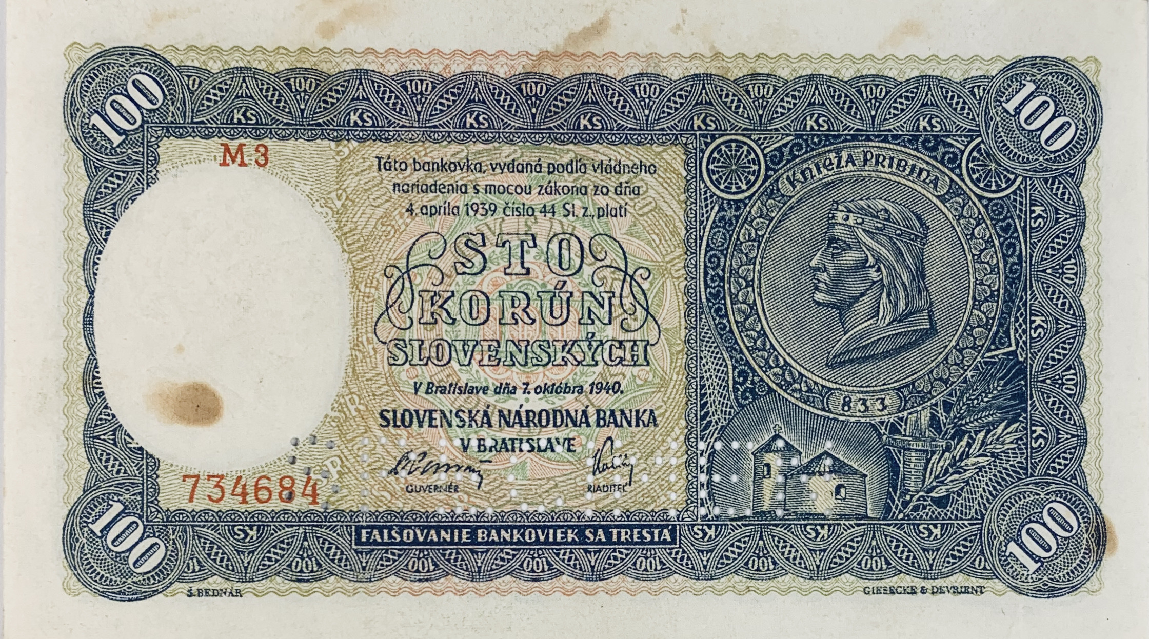 100 korun slovenských, 1940