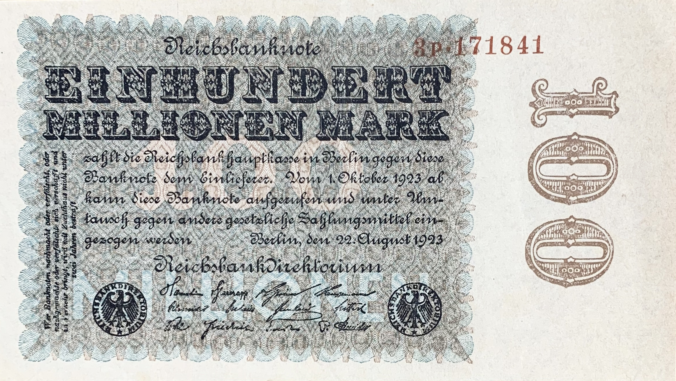 100 millionen mark, 1923