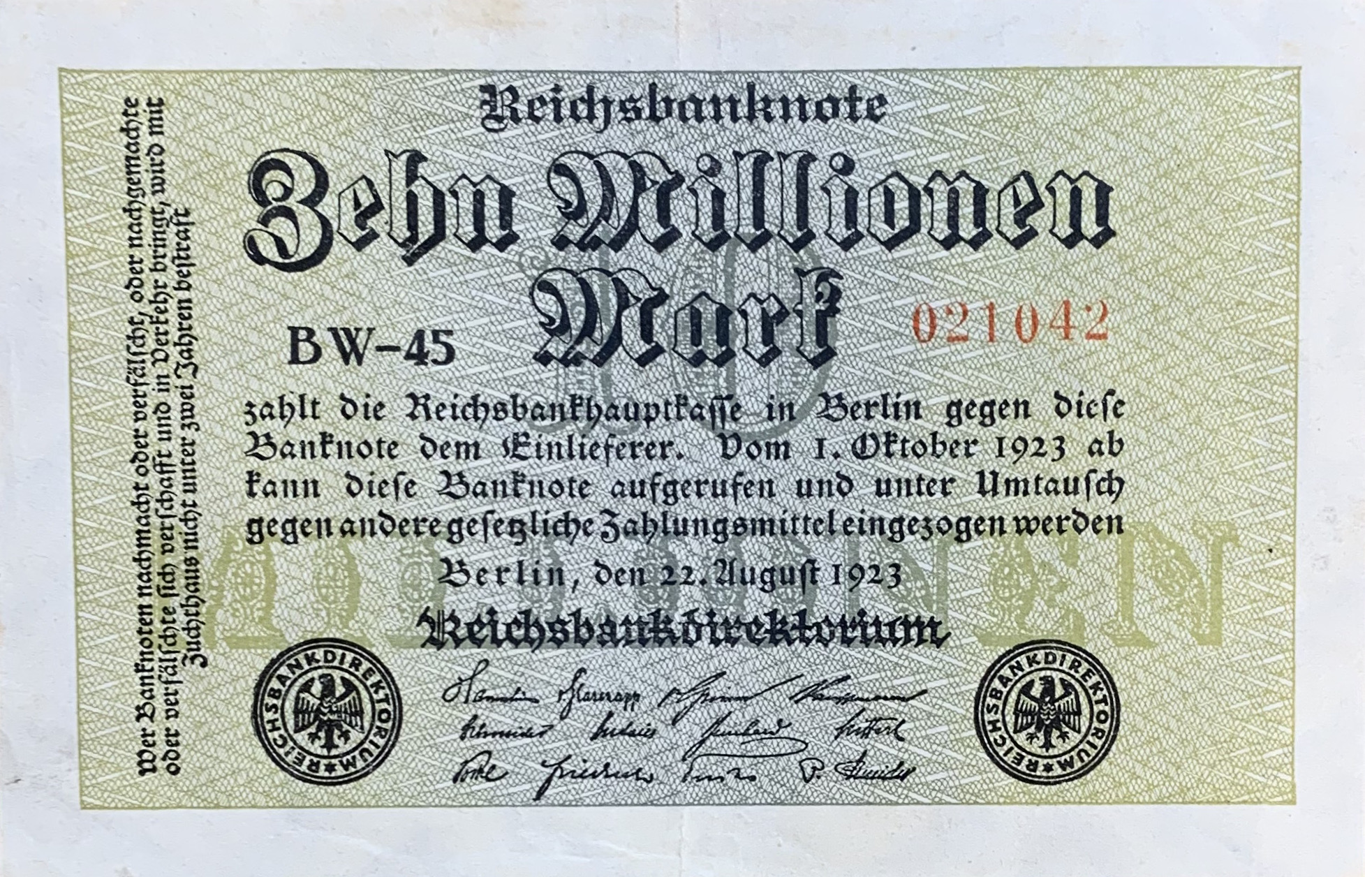 10 millionen mark, 1923