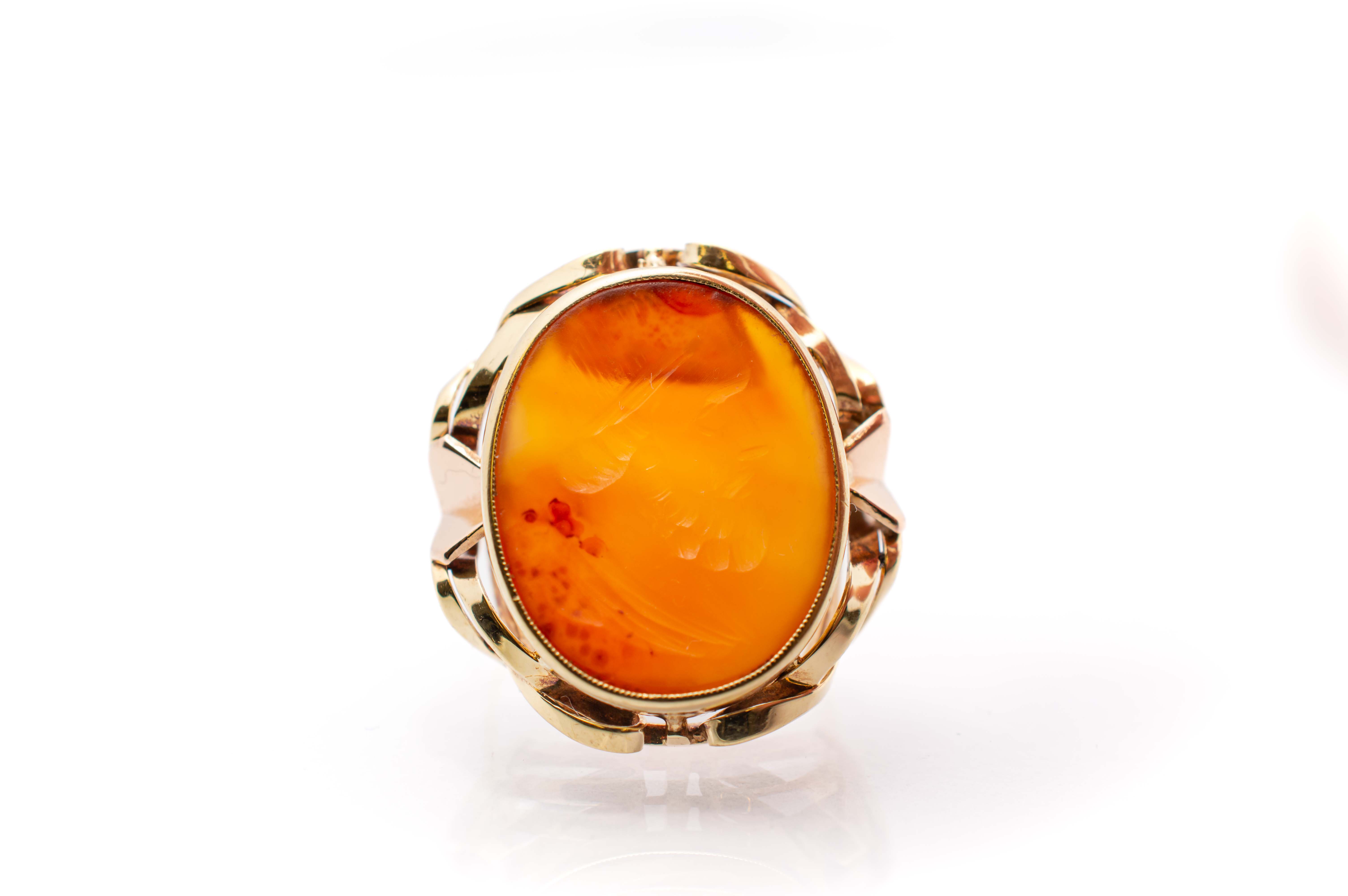 Zlatý prsten s oranžovým kamenem - jantar, vel. 59