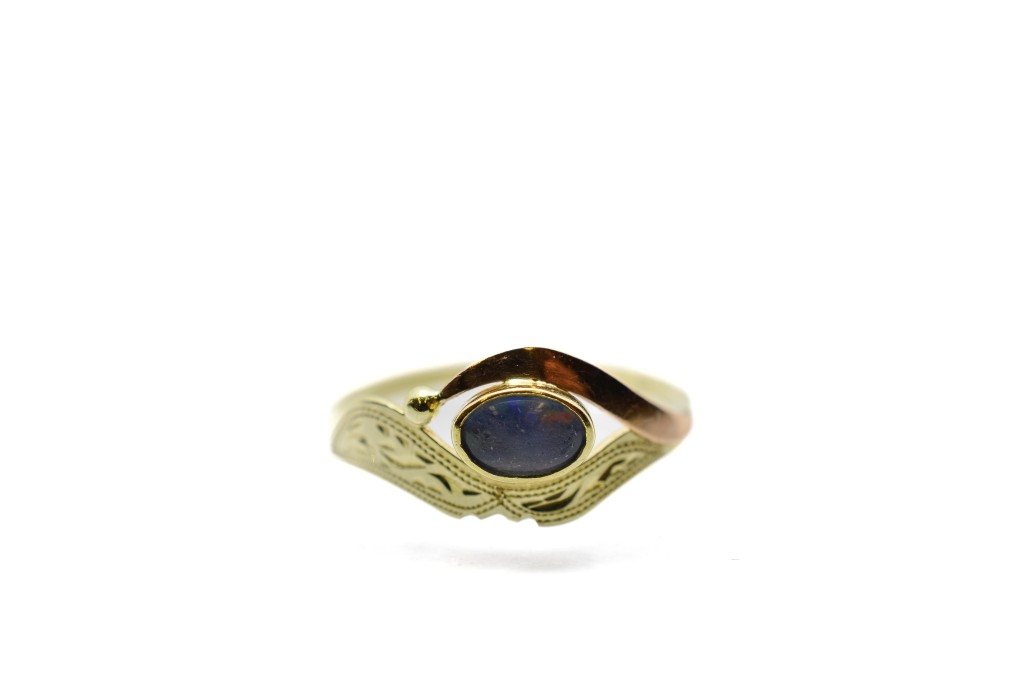 Zlatý prsten s modrým kamenem, vel. 54,5