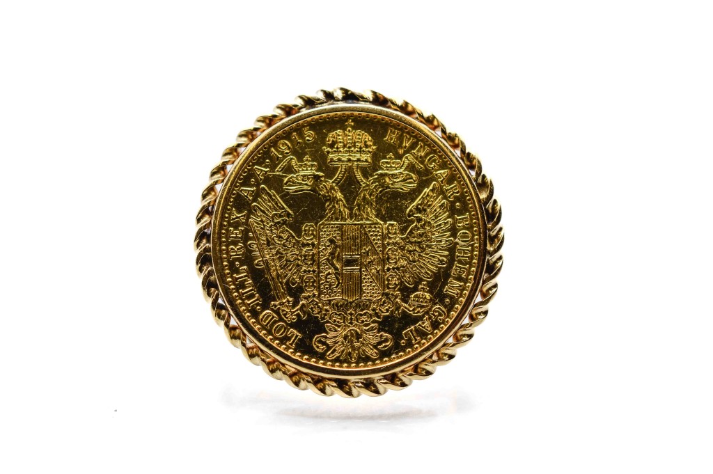 Zlatý prsten s mincí, vel. 56