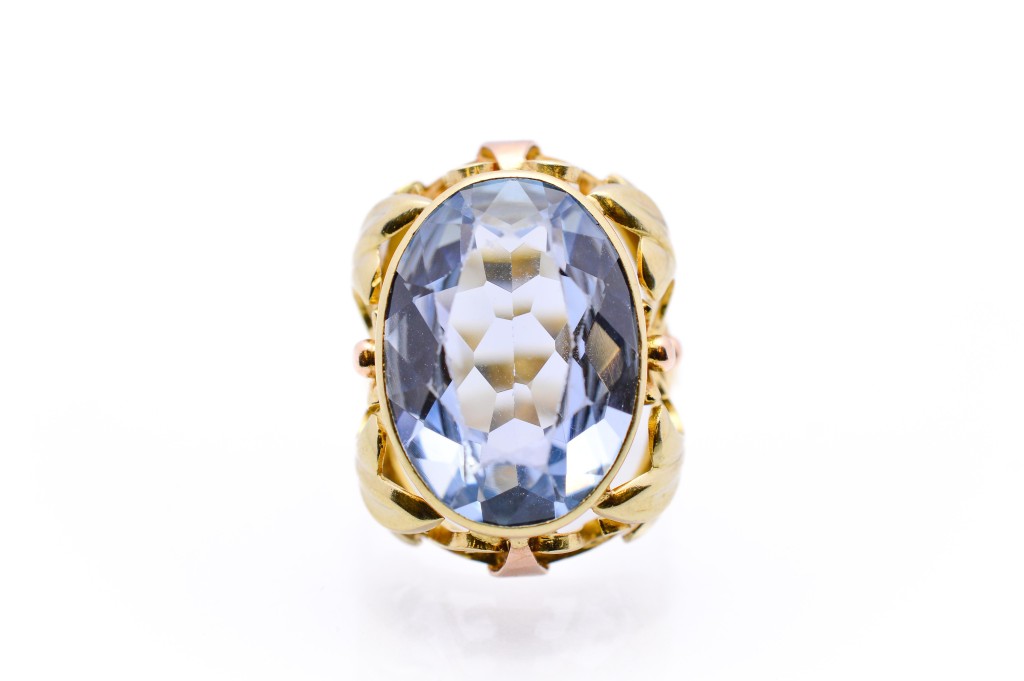 Zlatý prsten s modrým kamenem - akvamarín, vel. 52