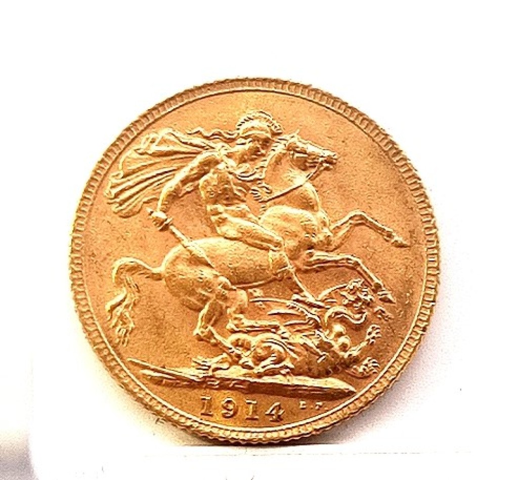 Zlatá mince Sovereign Král Jiří V., 1914