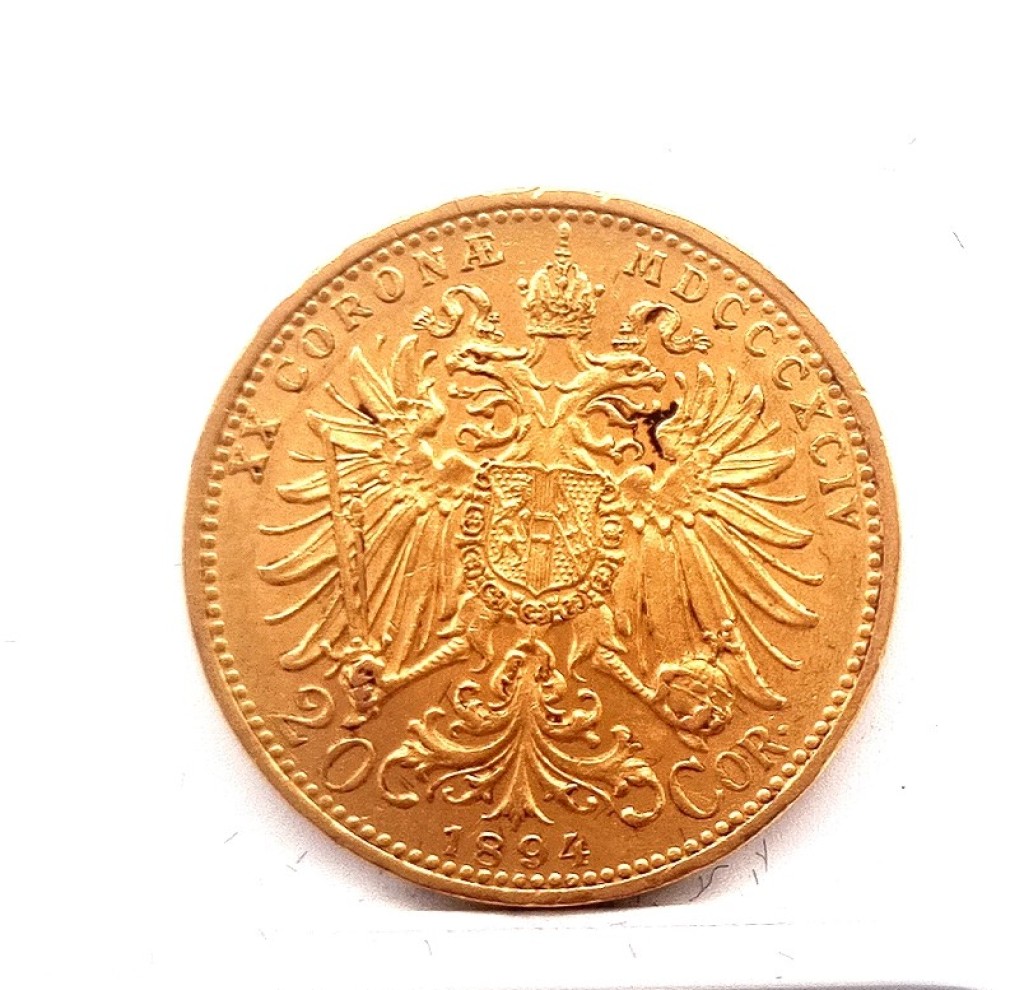 Zlatá mince, 20 koruna Franz Josef I. 1894, rakouská ražba