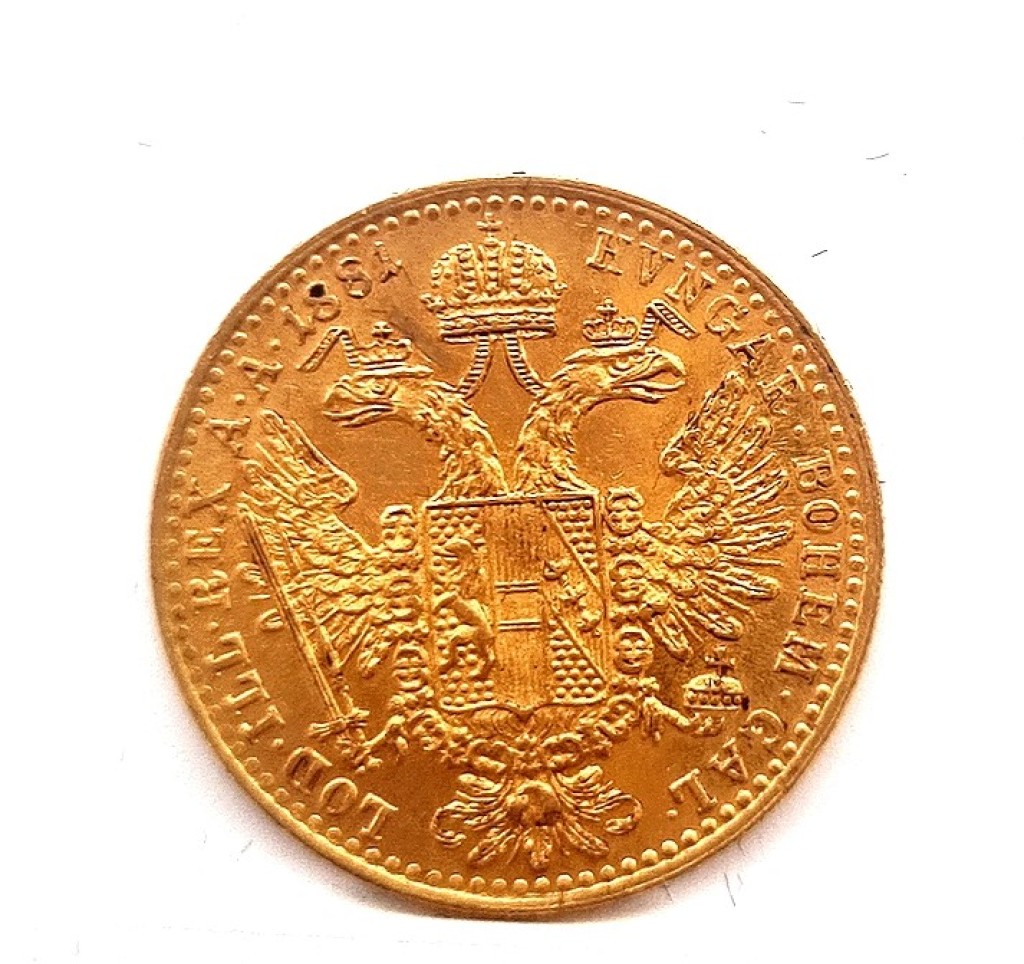 Zlatá mince Dukát František Josef I. 1881, rakouská ražba