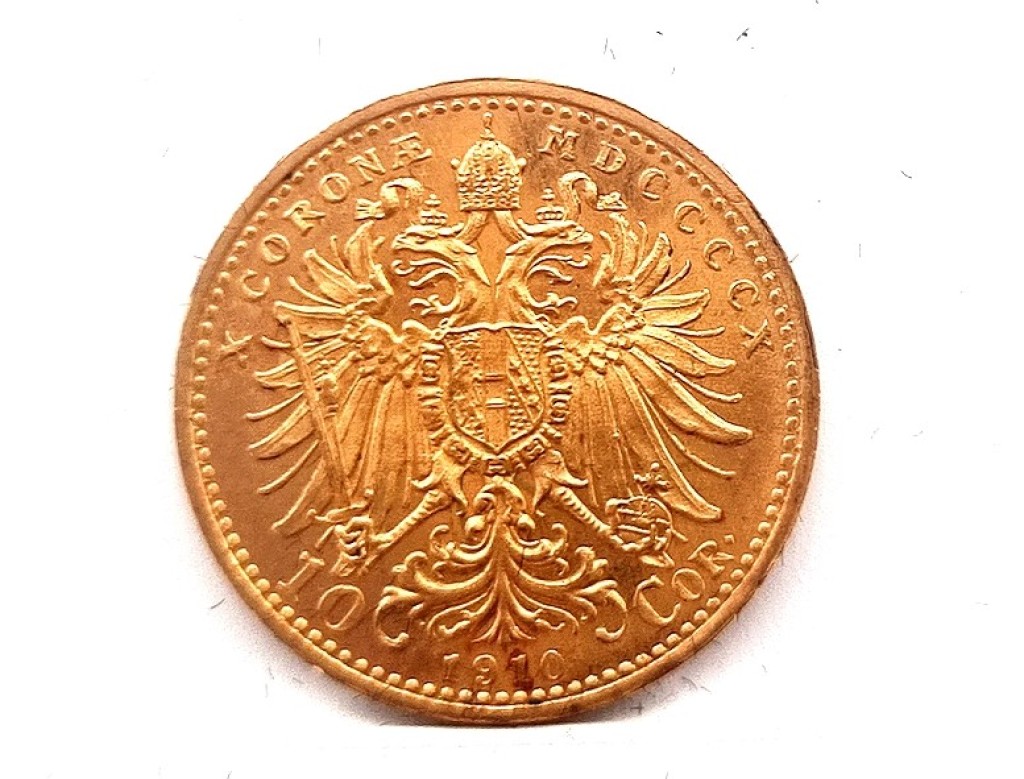 Zlatá mince, 10 koruna Franz Josef I. 1910, rakouská ražba