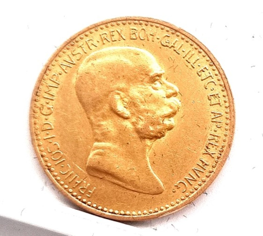 Zlatá mince, 10 koruna Franz Josef I. 1909, rakouská ražba