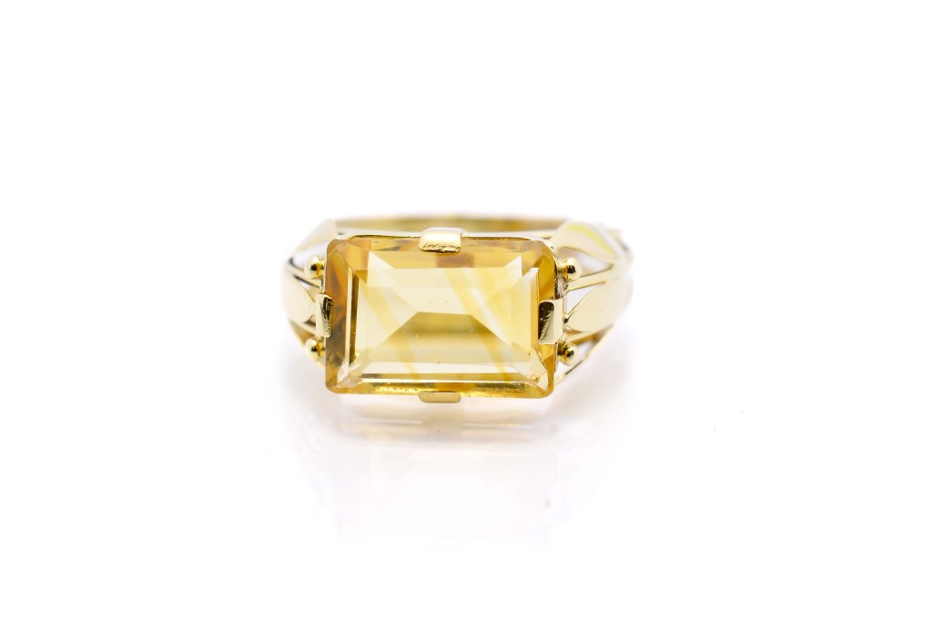 Zlatý prsten se žlutým kamenem - citrín, vel. 57