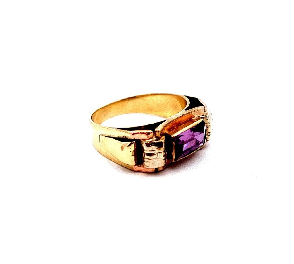 Zlatý prsten s fialovým kamenem - ametyst, vel. 53