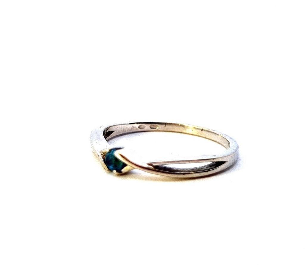 Prsten z bílého zlata s modrým kamínkem, vel.56