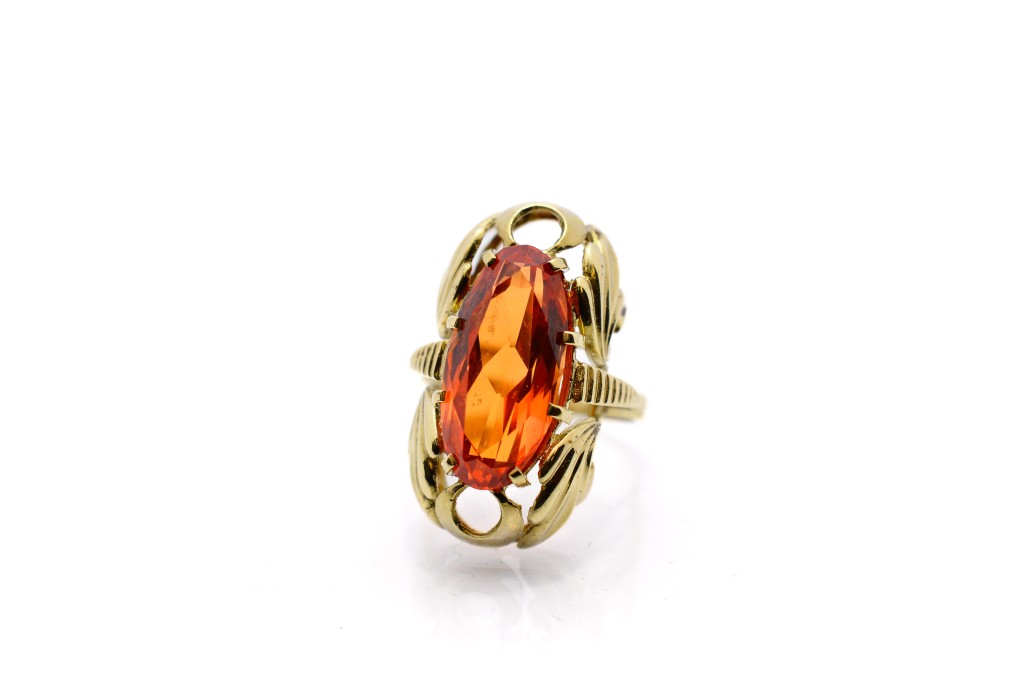 Zlatý prsten s oranžovým kamenem, vel. 56