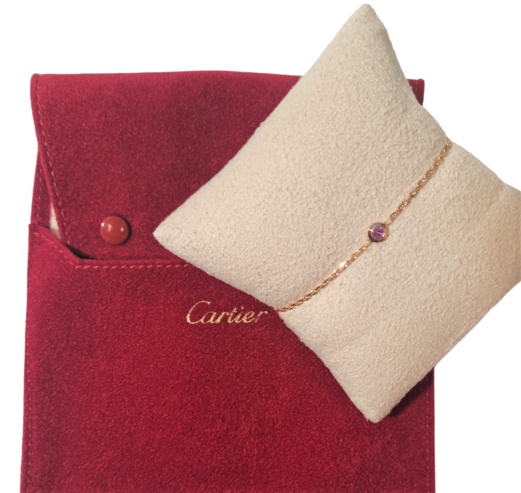 Zlatý náramek s růžovým safírem, originál Cartier