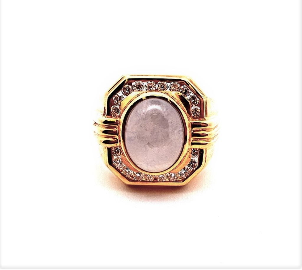 Asterický safír a diamanty, zlatý pánský prsten vel. 63