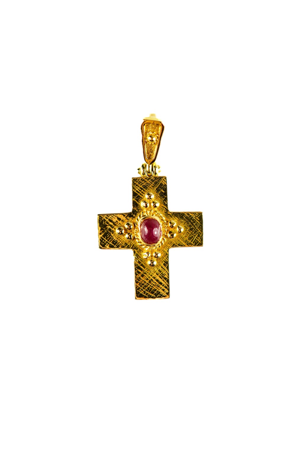 Zlatý přívěs kříž s rubínem