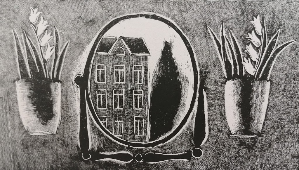 Dům v zrcadle - grafika - Komárek