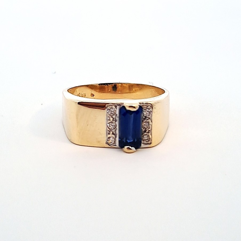 Zlatý prsten se safírem a zirkony, vel. 58