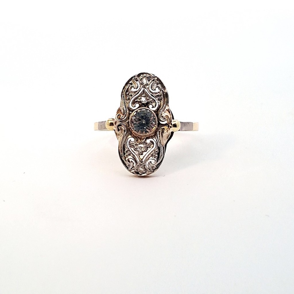 Zlatý prsten s diamantem, Art-deco, vel. 55