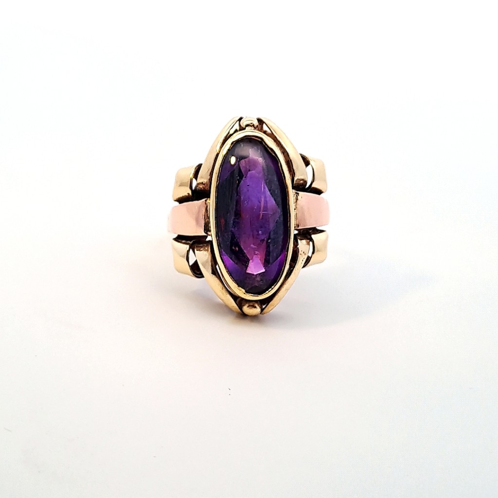 Zlatý prsten s fialovým kamenem, vel. 59