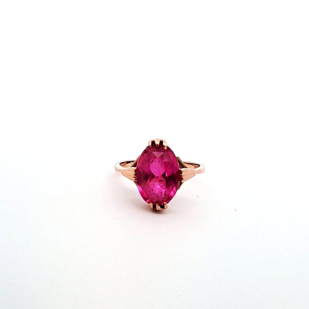 Zlatý prsten s růžovým kamenem, vel. 57