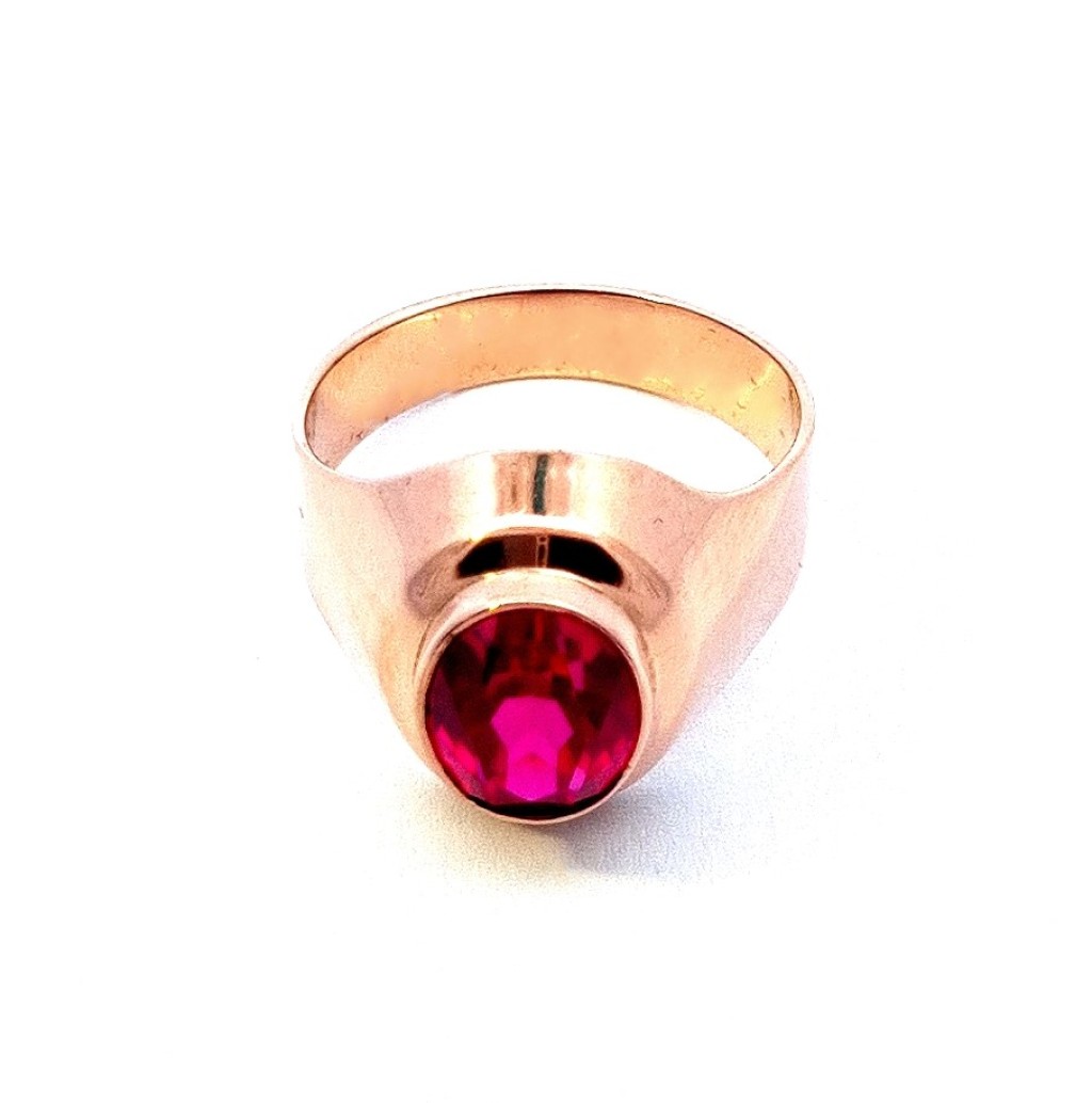Zlatý prsten s růžovým kamenem, vel. 59