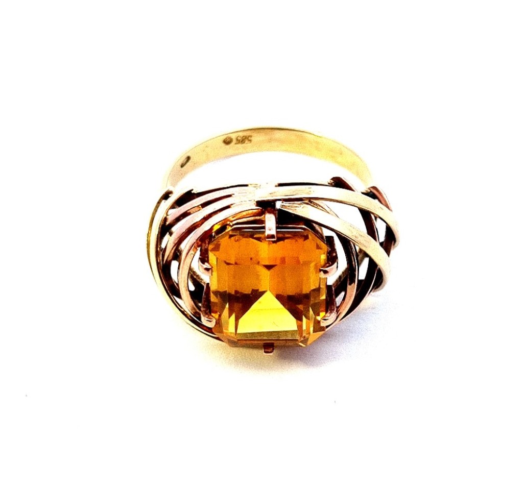 Zlatý prsten se žlutým kamenem, citrín, vel. 52
