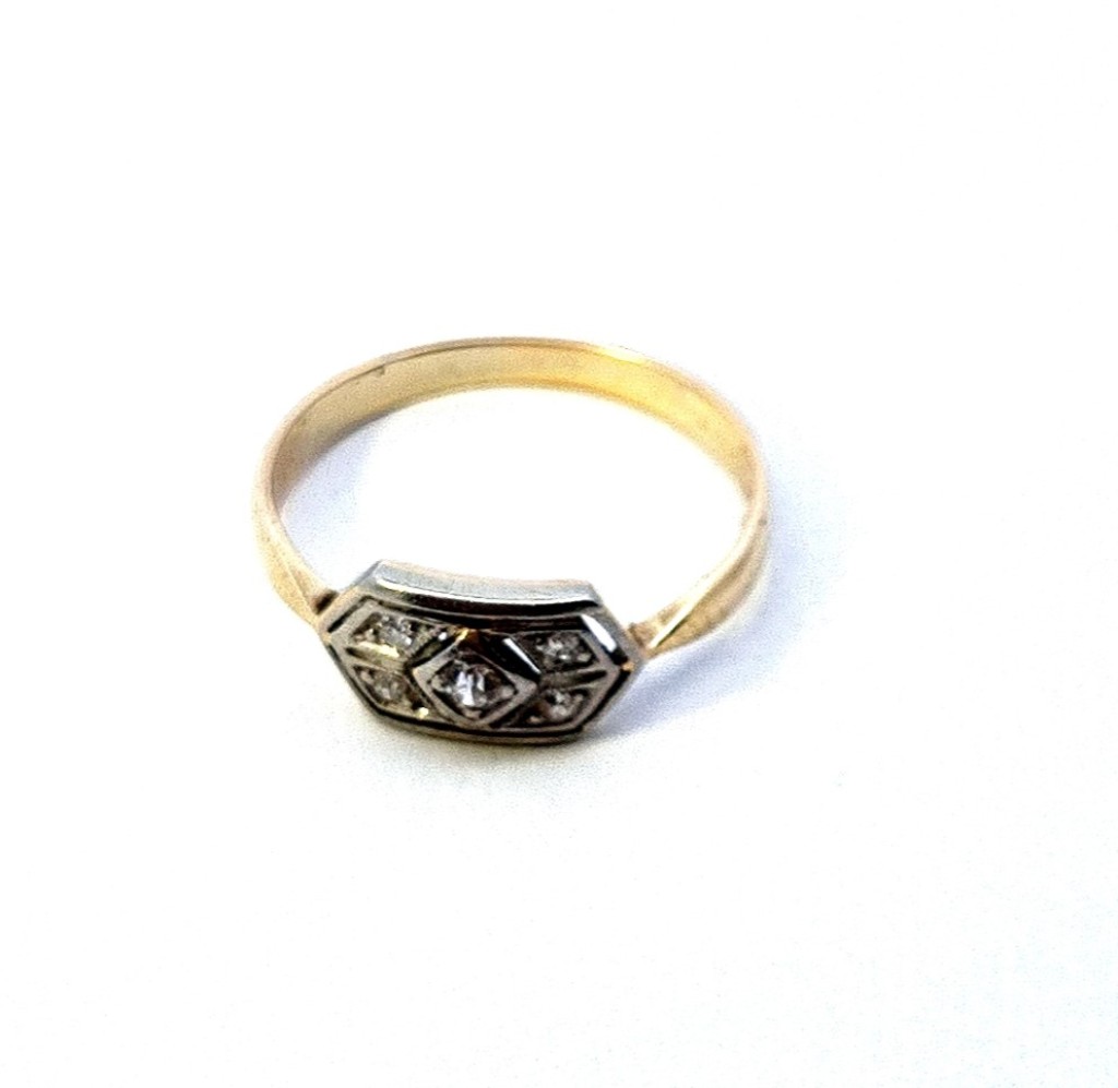 Zlatý prsten s diamanty, Art-deco, vel. 51