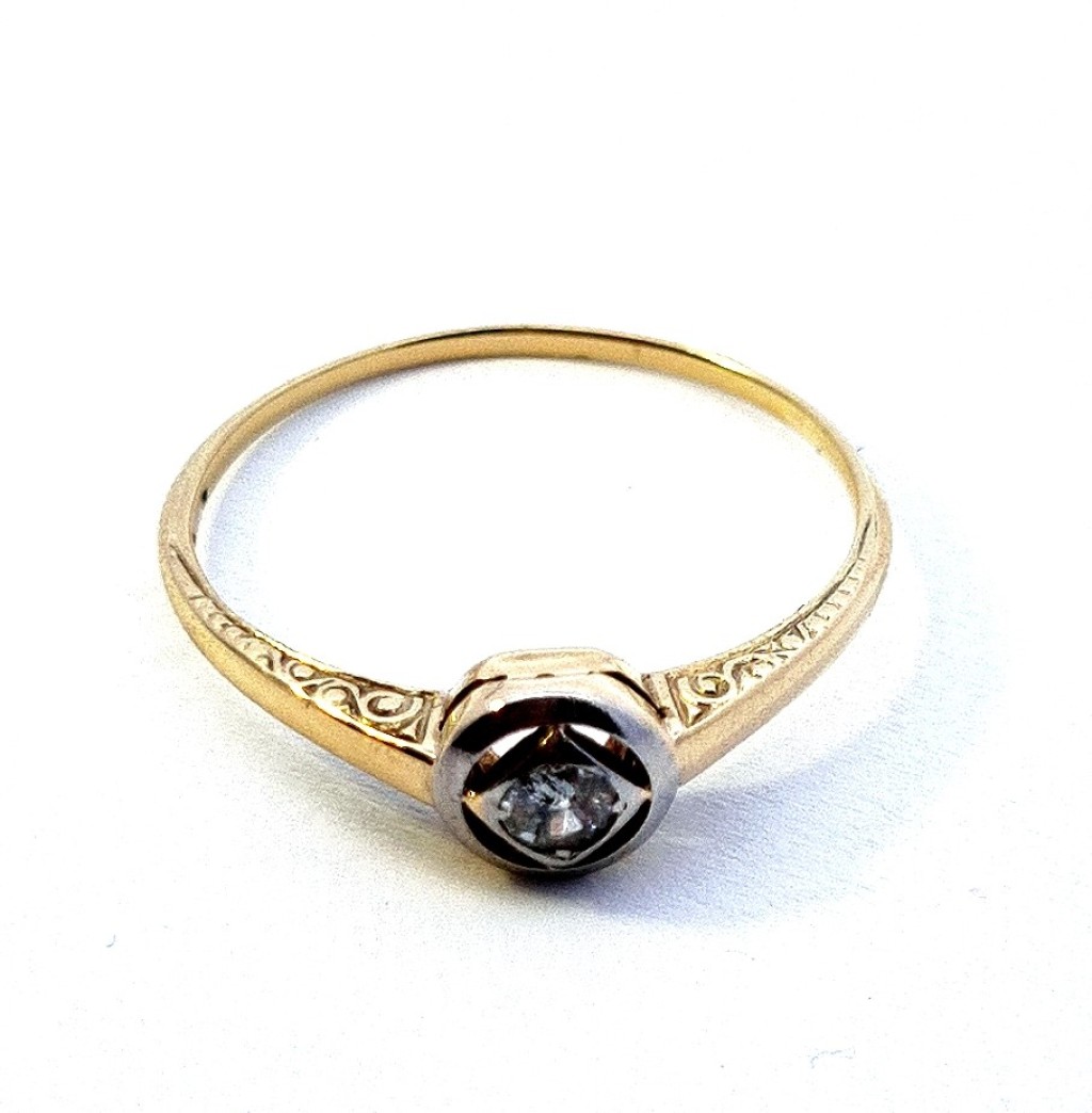 Starožitný zlatý prsten s diamantem, vel. 57