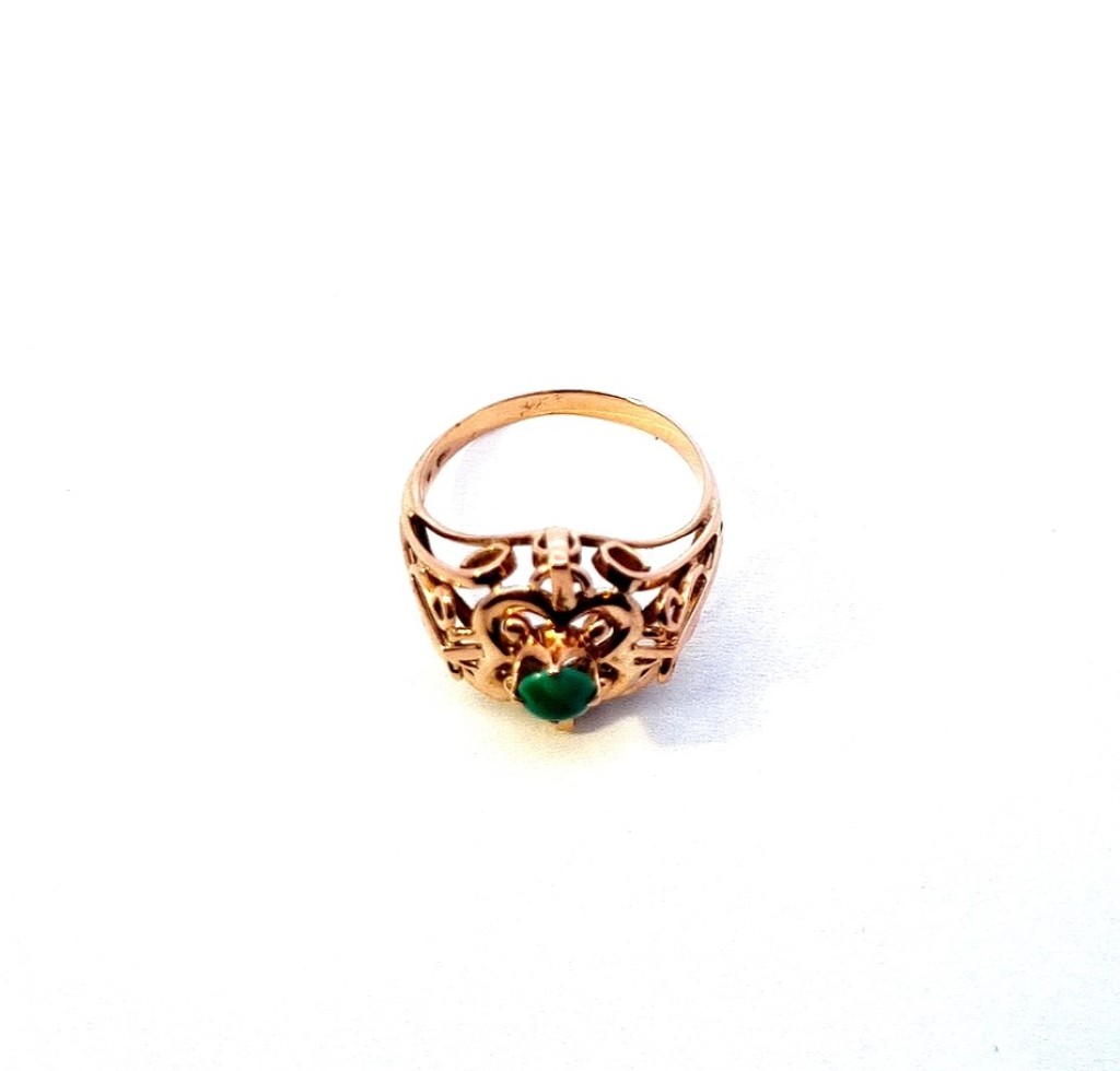 Starožitný zlatý prsten s malachitem, vel. 53