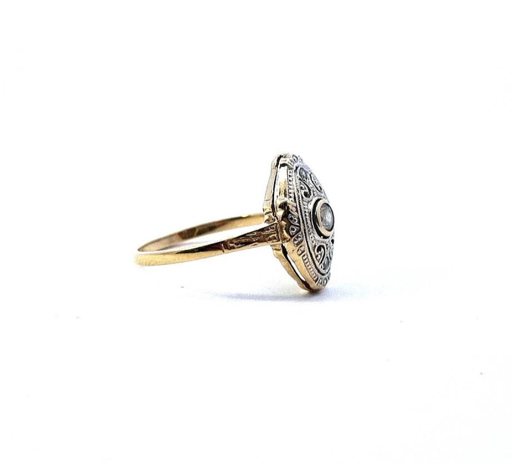 Zlatý prsten se zirkony, Art Deco, vel. 51