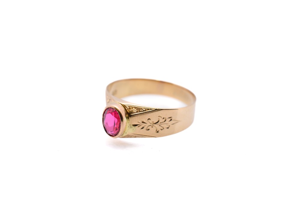 Starožitný prsten s růžovým kamenem, Rakousko-Uhersko, vel. 65
