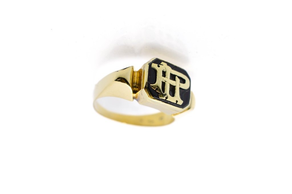 Starožitný zlatý prsten s onyxem, vel. 58